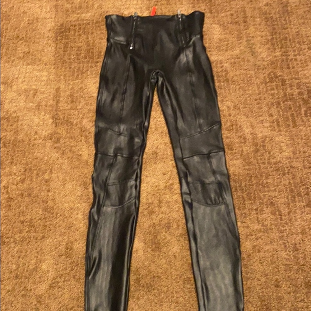 Spanx faux leather leggings with front zippers